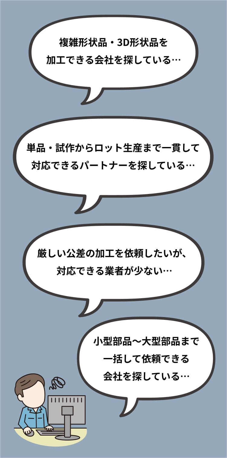 部品加工に関するこんなお悩みはありませんか?